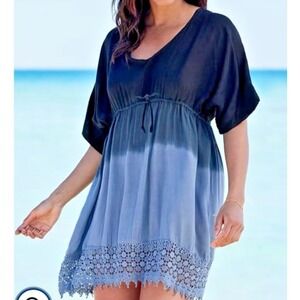 SWIMSUITS FOR ALL‎ RENEE OMBRE COVER UP DRESS Black Blue Crochet Plus Size 14/16